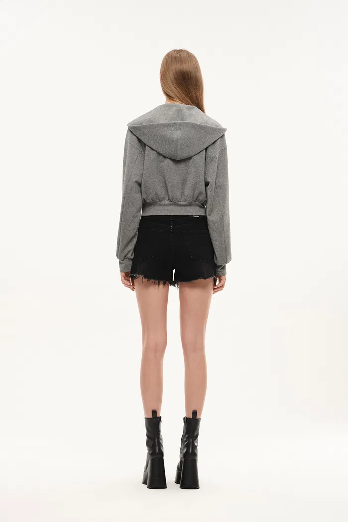 Illusion-S Crop Hoodie in Bright Silk Knitting - Light Grey - Image 6