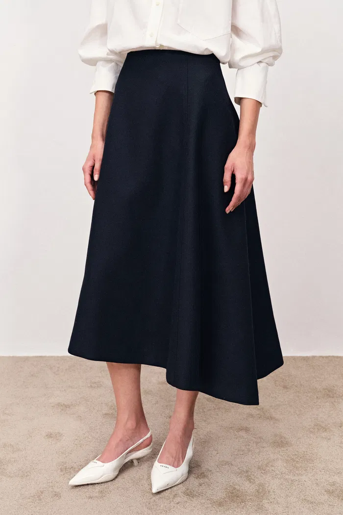 Ilse Asymmetric Midi Skirt in Fine Wool Blend - Image 3