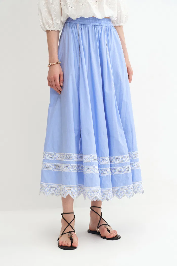 Imperia Embroidered Skirt in Premium Cotton Poplin - Image 4