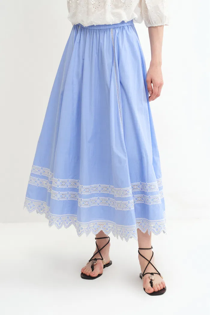 Imperia Embroidered Skirt in Premium Cotton Poplin - Image 5