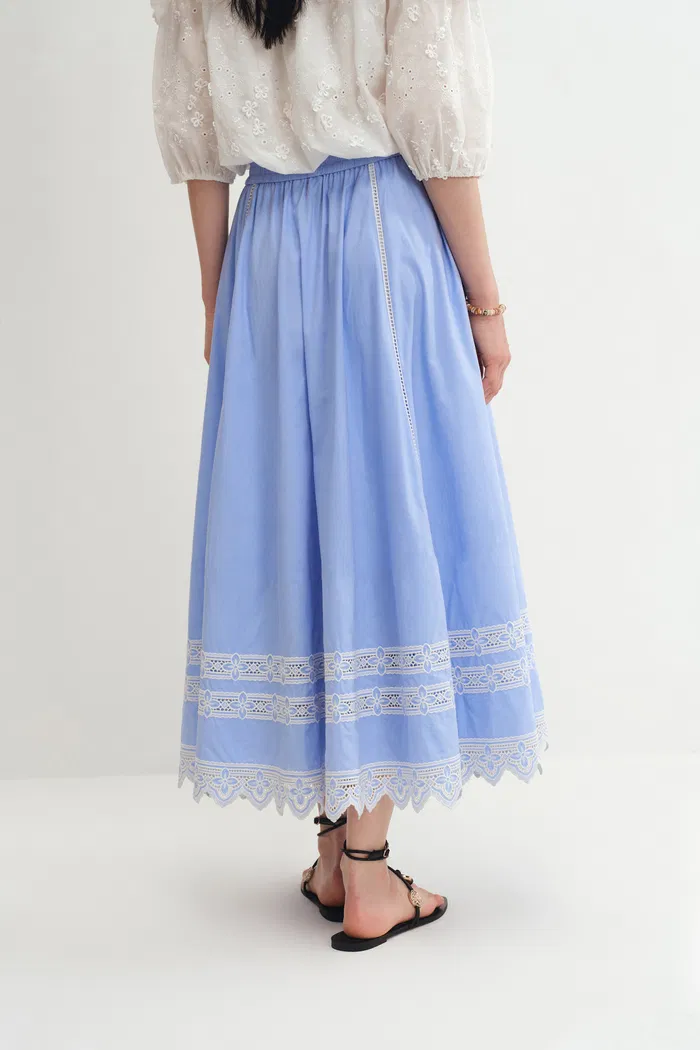 Imperia Embroidered Skirt in Premium Cotton Poplin - Image 6