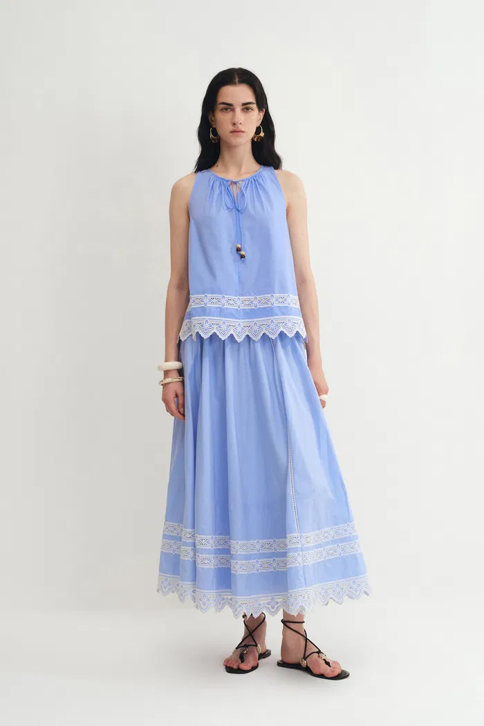 Imperia Embroidered Skirt in Premium Cotton Poplin - Image 8