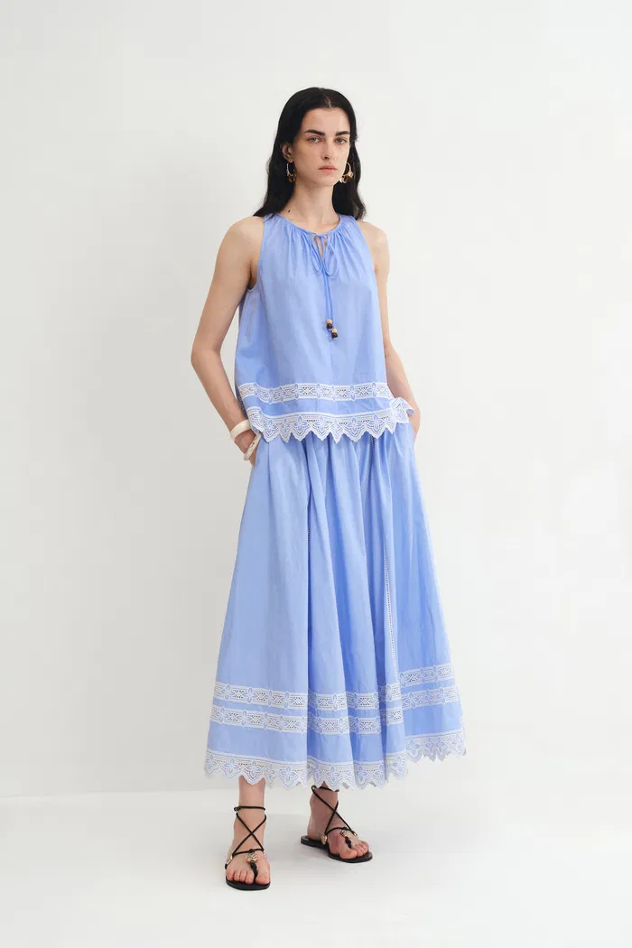 Imperia Embroidered Skirt in Premium Cotton Poplin - Image 9