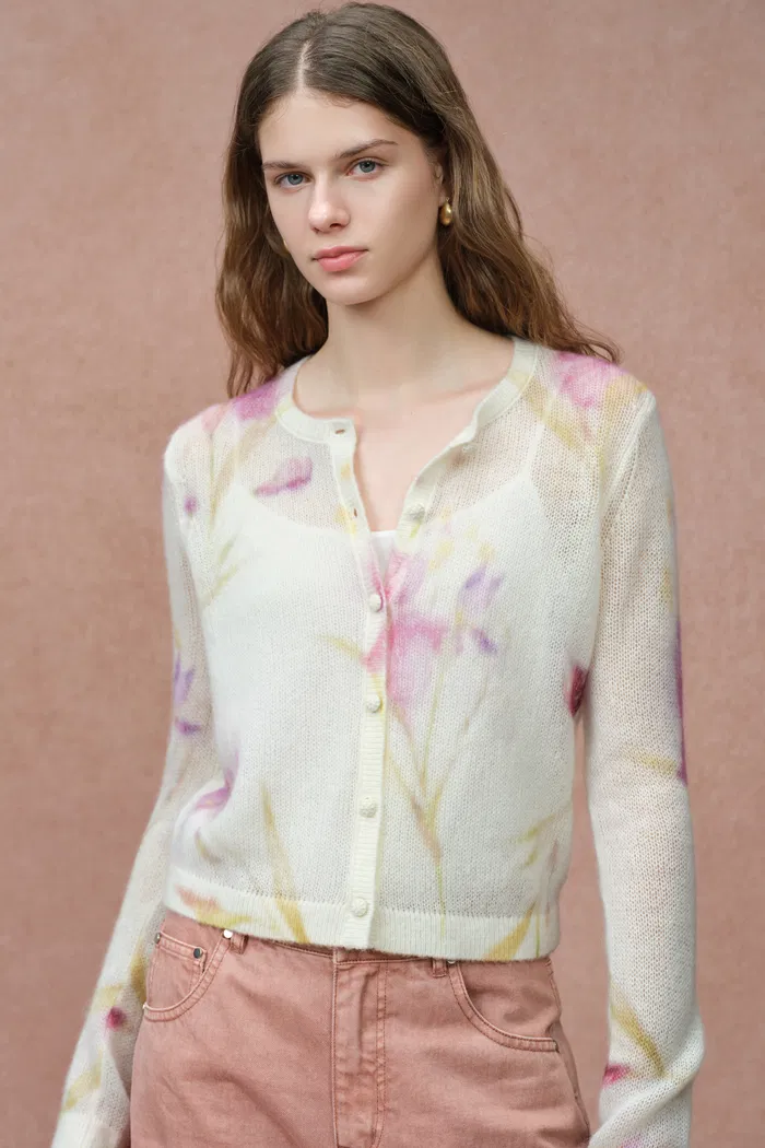 Irida Iris and Lily Print Knit Cardigan in Merino-Mohair Blend - Image 2