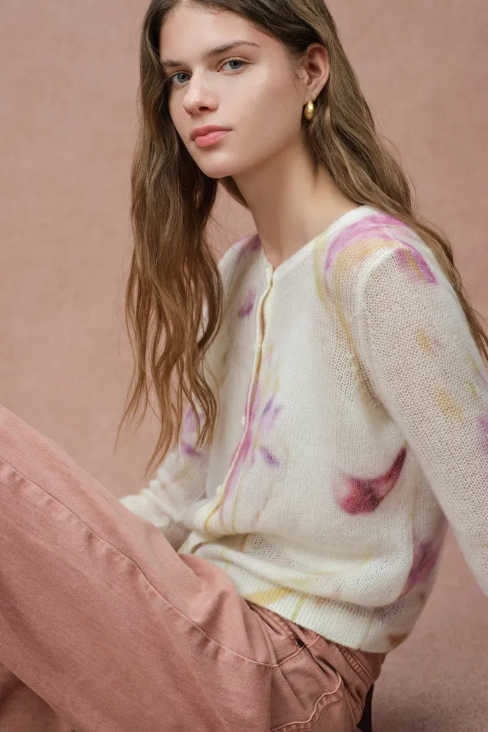 Irida Iris and Lily Print Knit Cardigan in Merino-Mohair Blend - Image 4