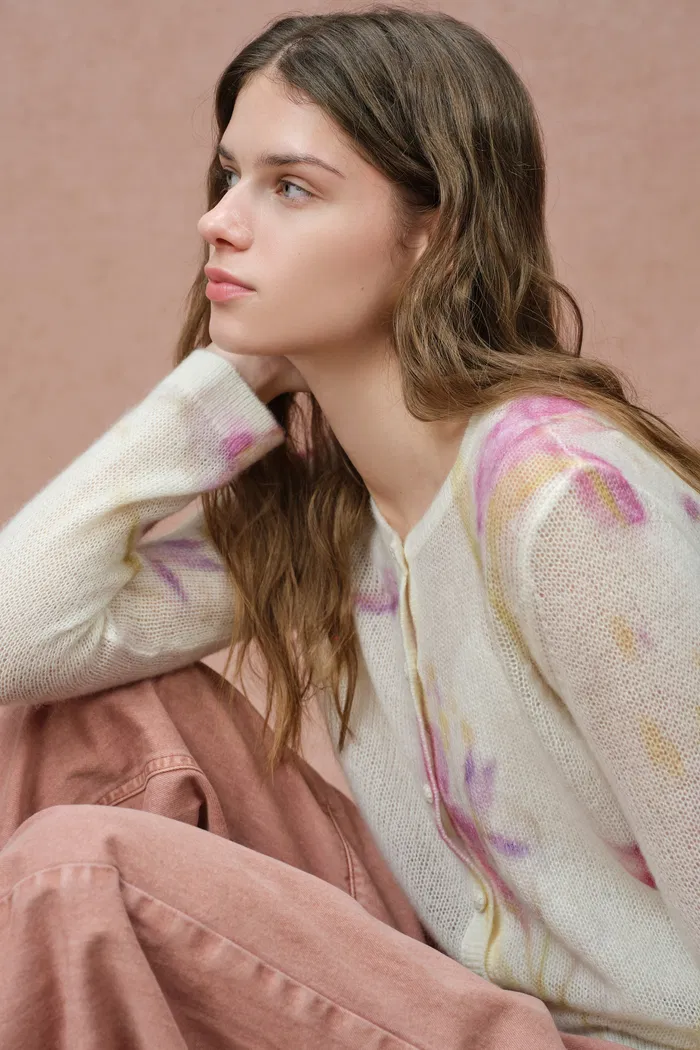 Irida Iris and Lily Print Knit Cardigan in Merino-Mohair Blend - Image 5