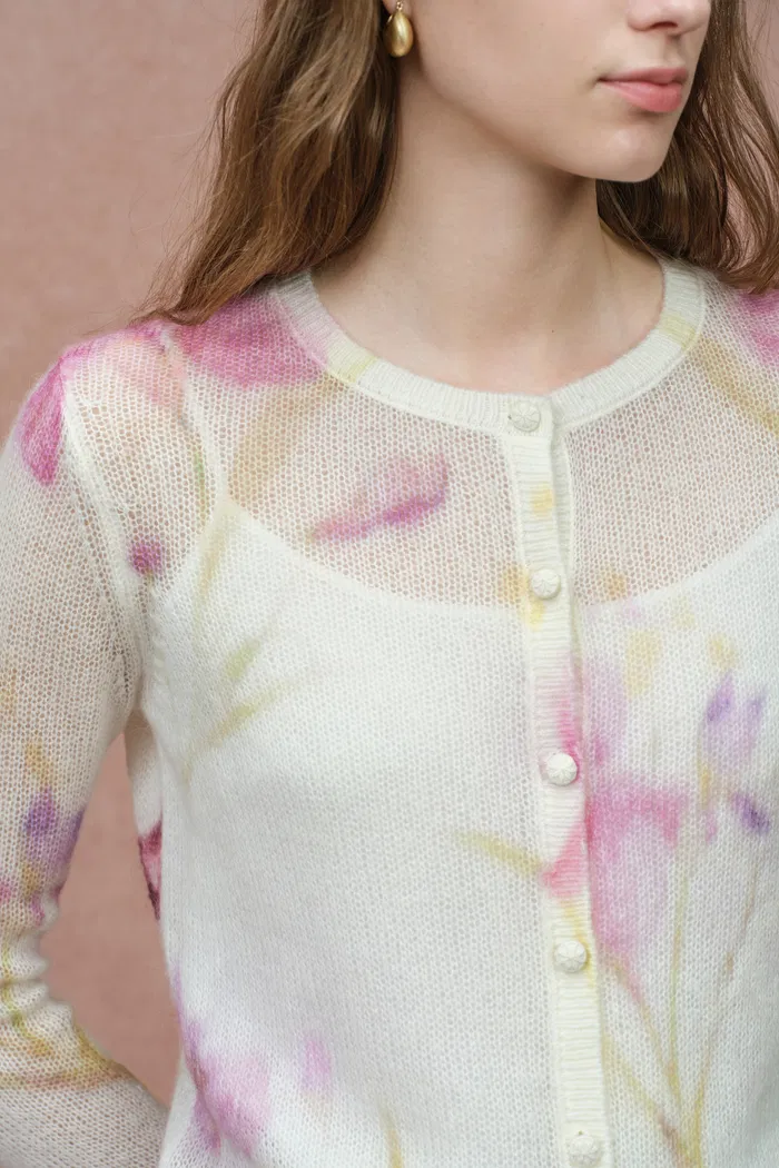 Irida Iris and Lily Print Knit Cardigan in Merino-Mohair Blend - Image 7