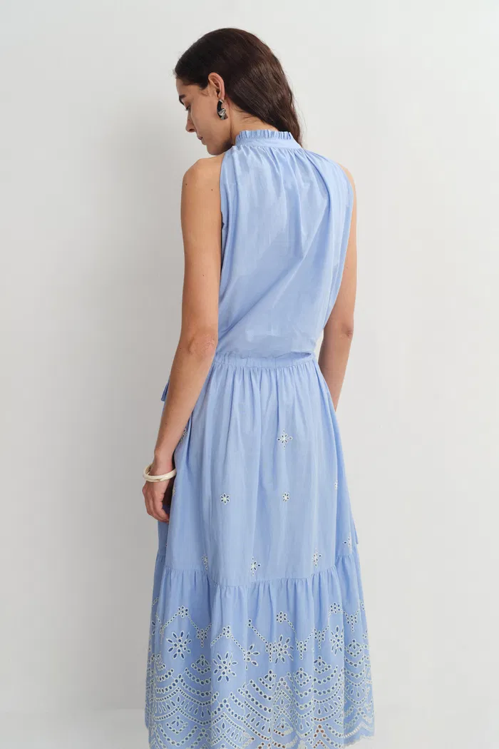 Irina Eyelet Embroidery Sleeveless Maxi Dress in Cotton - Image 2