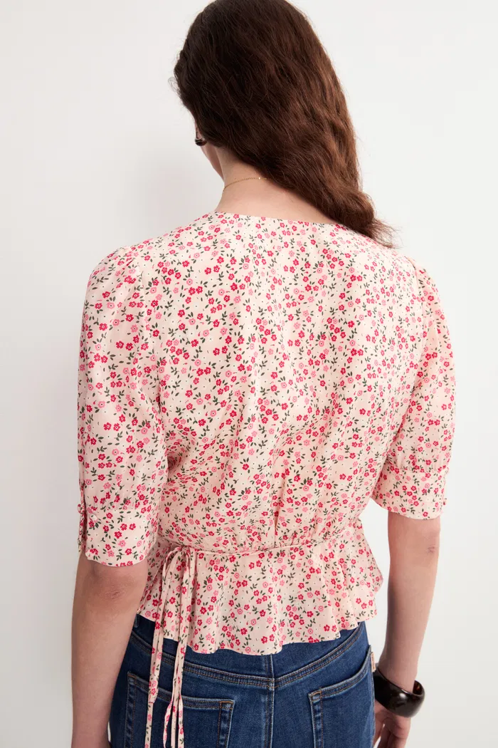 Irisa Floral Pink Blouse Top in Matte Mulberry Silk Crepe - Image 8