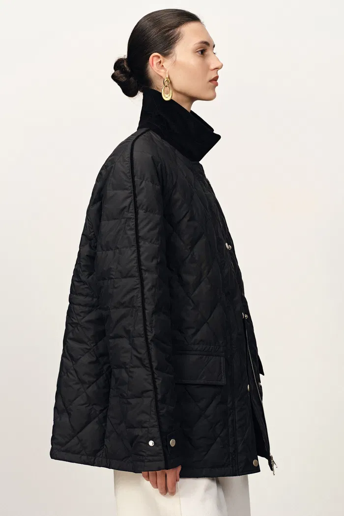 Isla Contrast Collar Quilted Down Jacket in Water-Resistant Cotton - Image 5