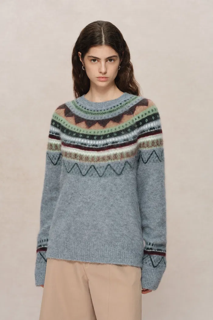 Islay 13 colors Fair Isle Pullover Sweater in Baby Alpaca Knit - Image 4