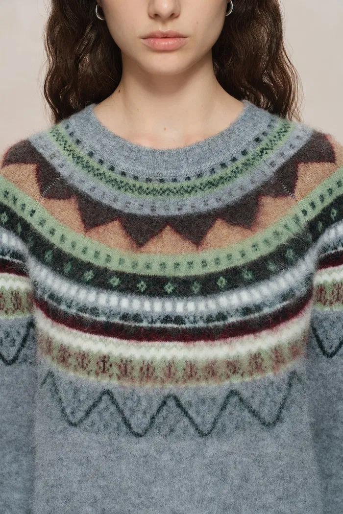 Islay 13 colors Fair Isle Pullover Sweater in Baby Alpaca Knit - Image 6