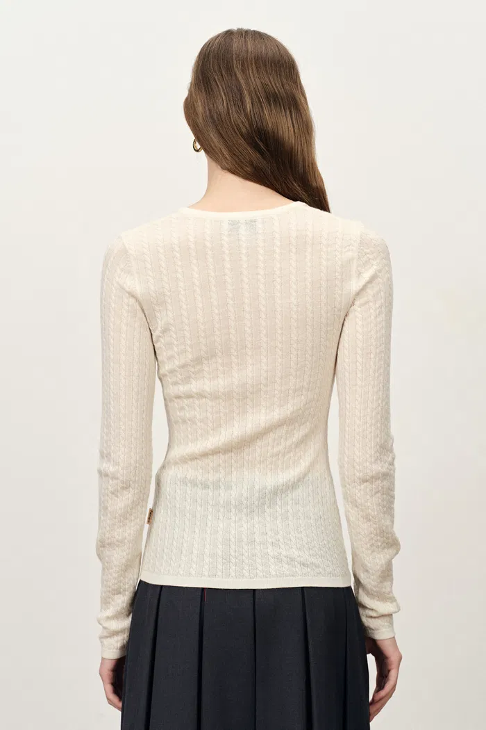 Issac Lightweight Long Sleeve Sweater in Merino Wool Cable Knit - Image 6