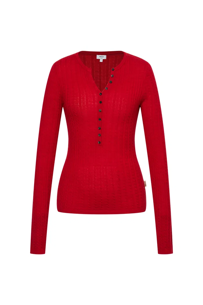Issac Red Long Sleeve Pullover in Australian Merino Yarn Knit - Image 10