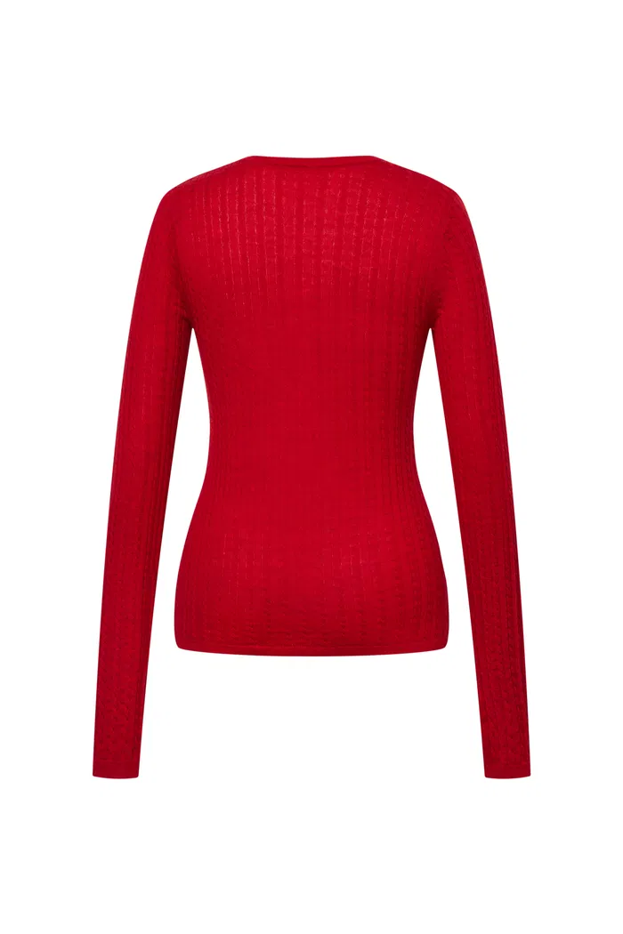 Issac Red Long Sleeve Pullover in Australian Merino Yarn Knit - Image 11