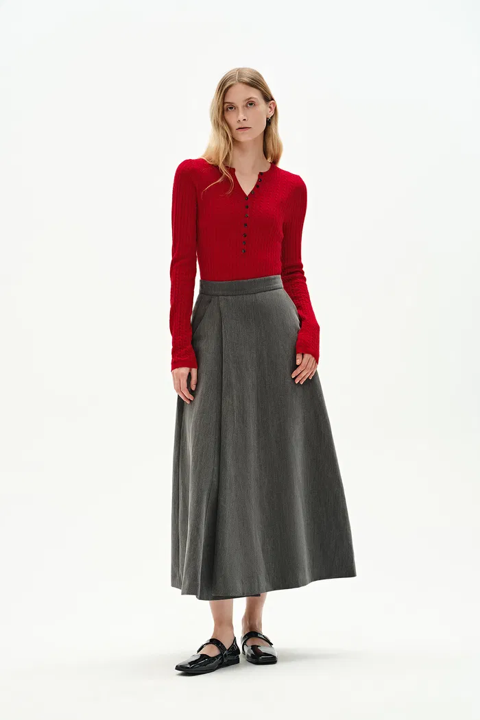 Issac Red Long Sleeve Pullover in Australian Merino Yarn Knit - Image 3