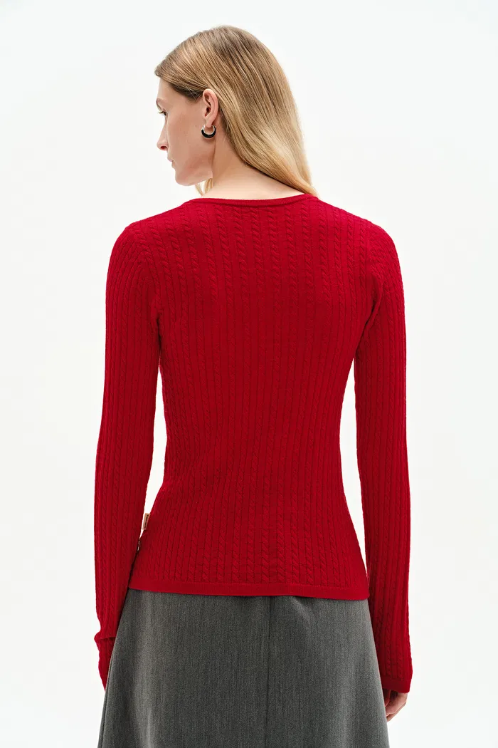 Issac Red Long Sleeve Pullover in Australian Merino Yarn Knit - Image 6