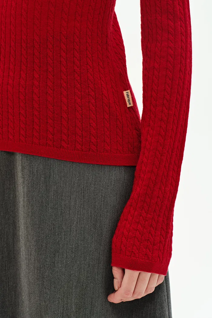 Issac Red Long Sleeve Pullover in Australian Merino Yarn Knit - Image 7