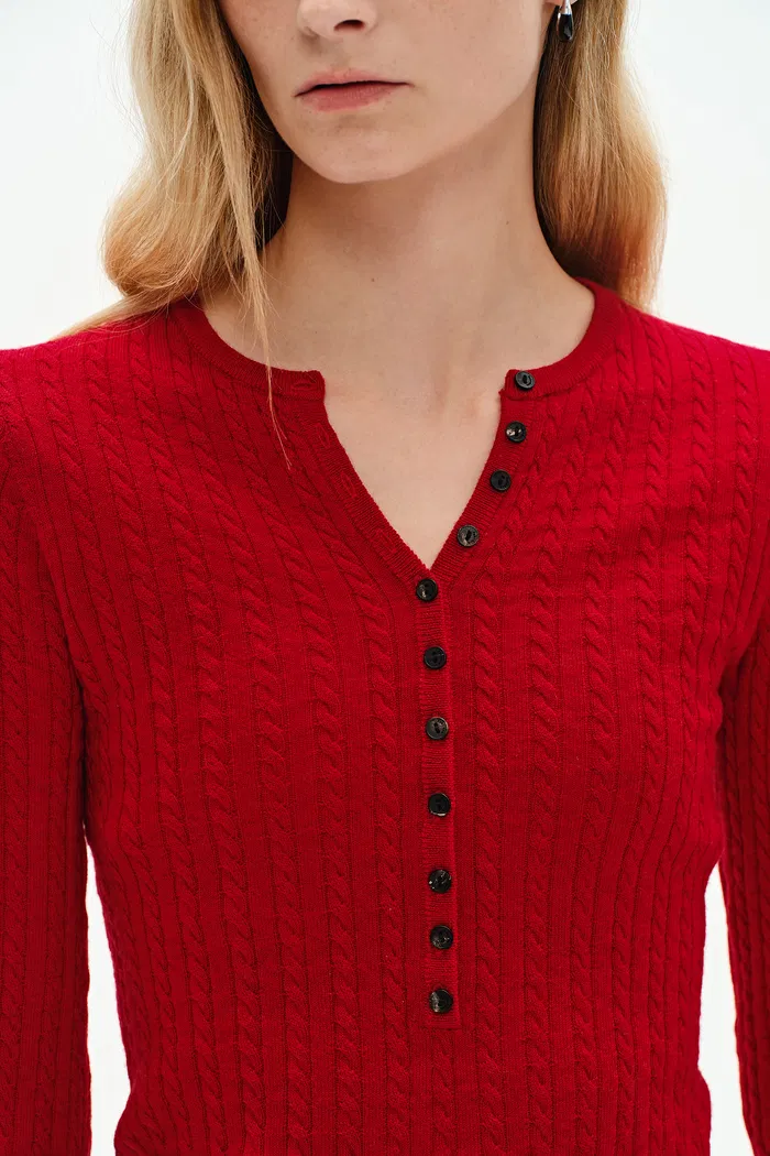 Issac Red Long Sleeve Pullover in Australian Merino Yarn Knit - Image 8