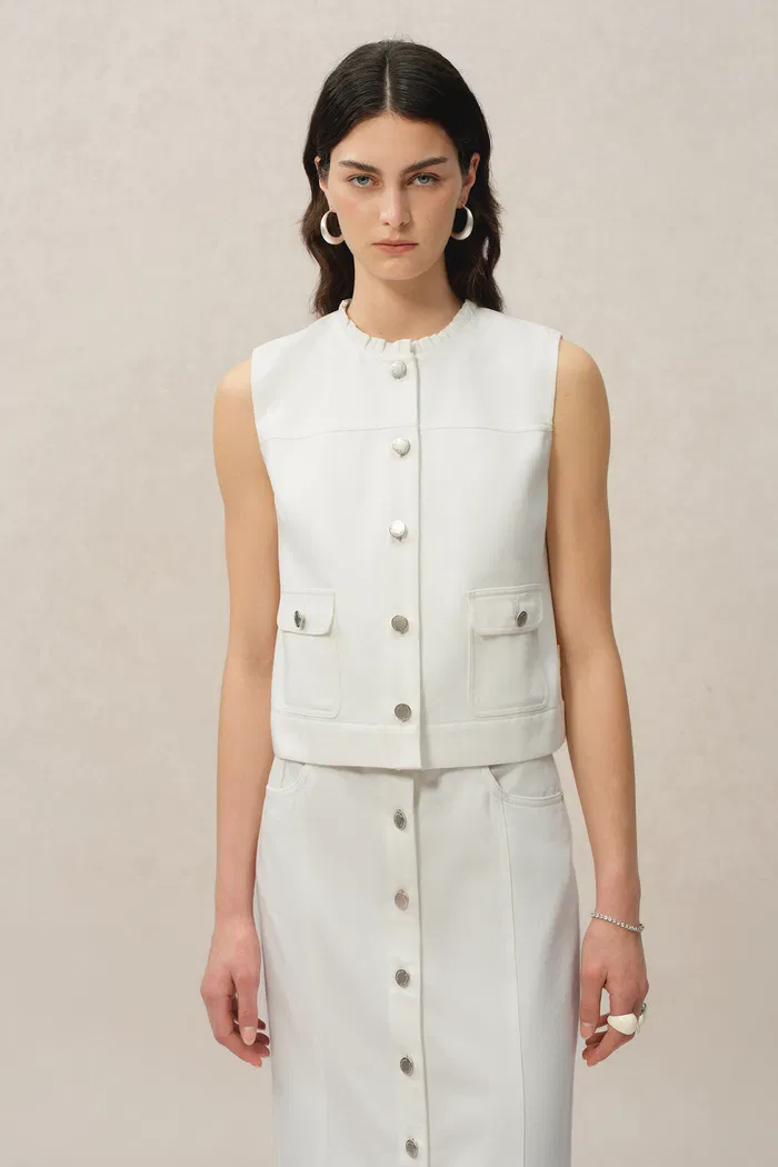 Ivan Ruffled Denim Vest in Technical Lyocell Denim - Image 9