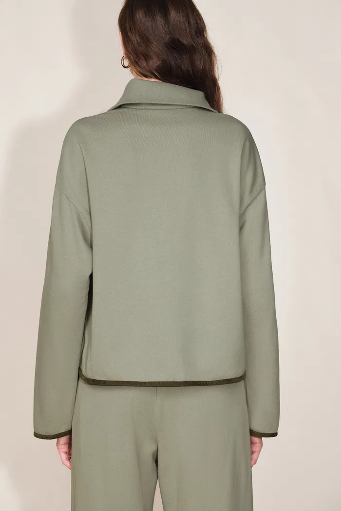 Jane Contrast Trimmed Lapel Zip Up Sweatshirt and Pants Matching Sets in  Cotton - Image 4