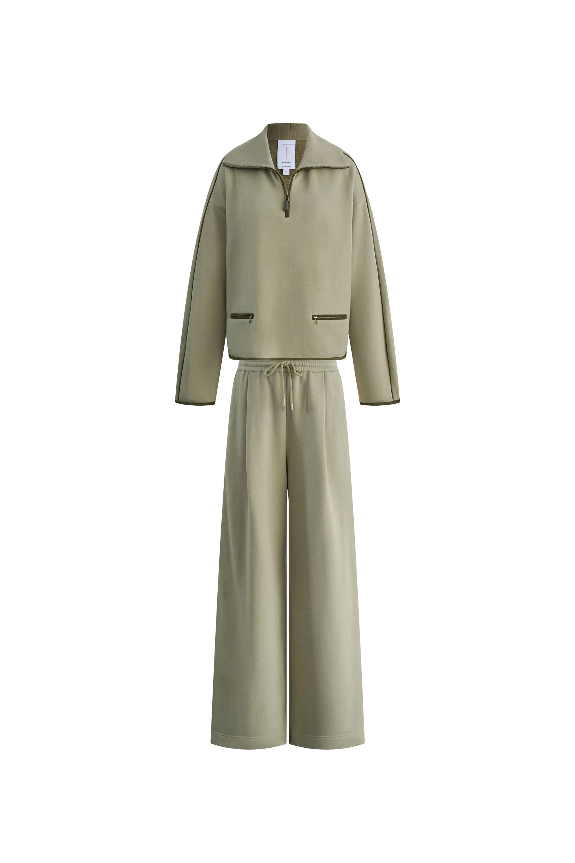 Jane Contrast Trimmed Lapel Zip Up Sweatshirt and Pants Matching Sets in  Cotton - Image 7
