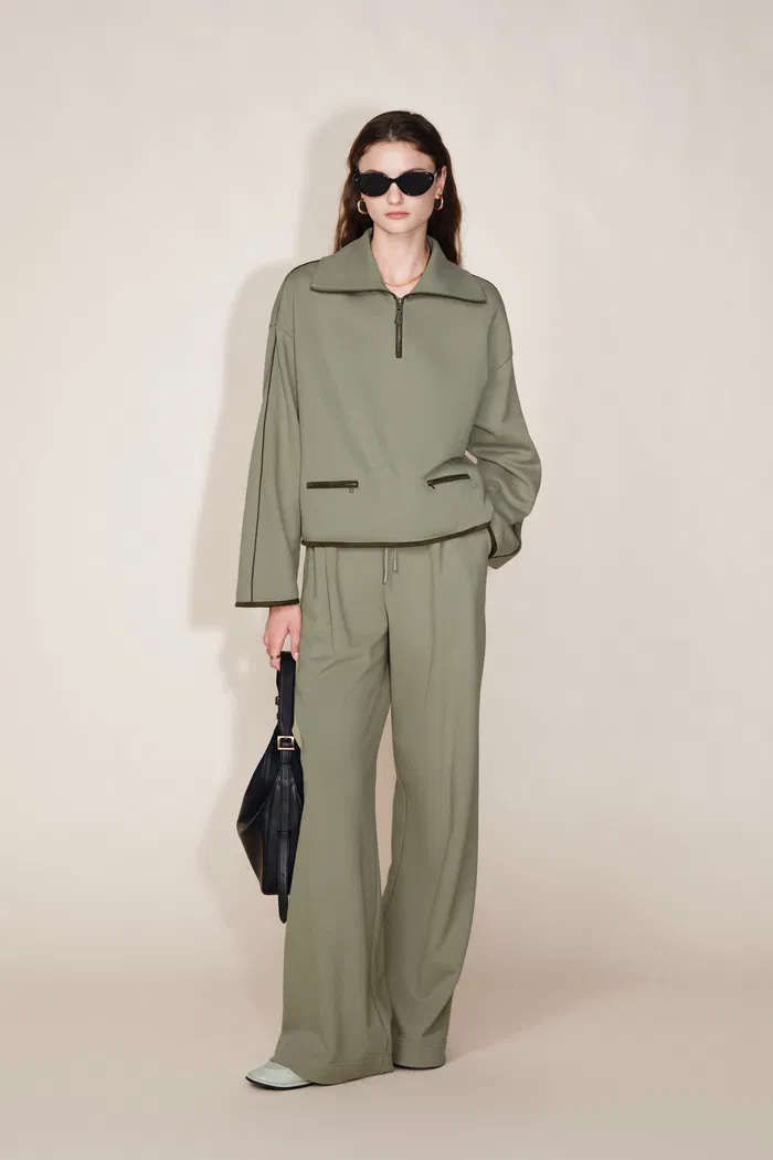 Jane Contrast Trimmed Lapel Zip Up Sweatshirt in Cotton