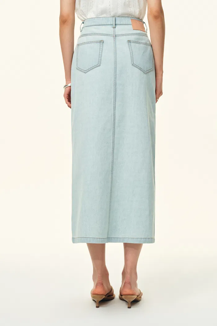 Jean Handwork Bead Denim Vest Top and Skirt Set in Cotton Denim - Image 6