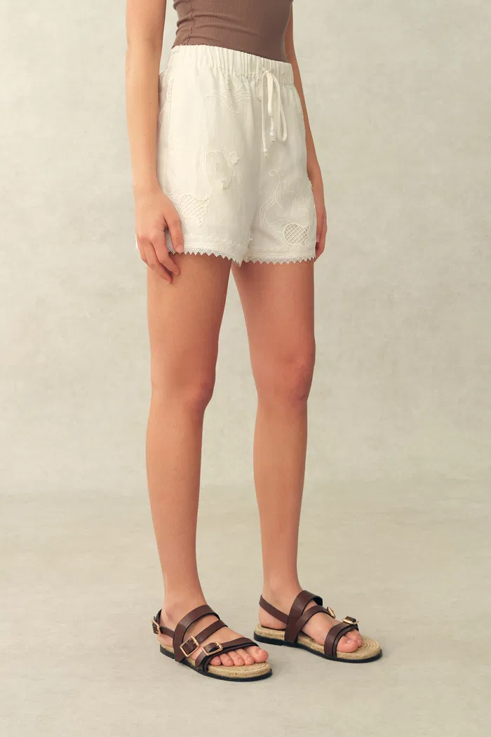 Jill Mesh Embroidered Shorts in Silk Linen Blend - Image 3