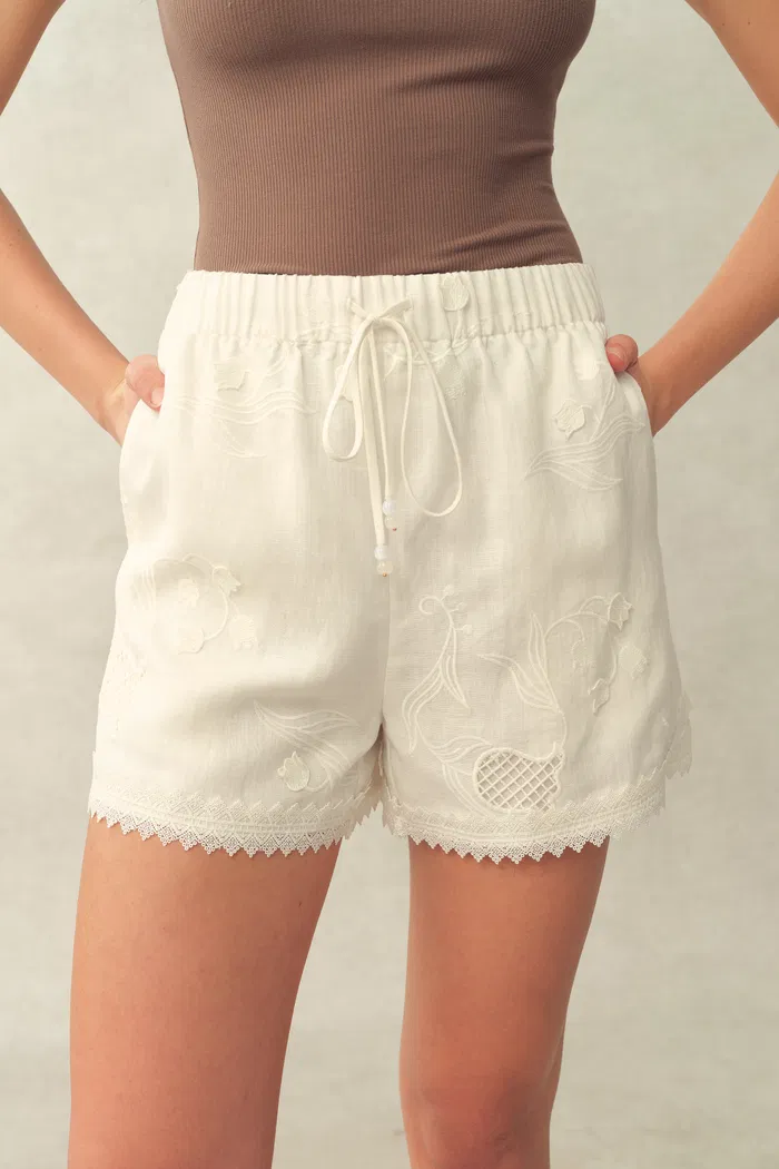 Jill Mesh Embroidered Shorts in Silk Linen Blend - Image 4