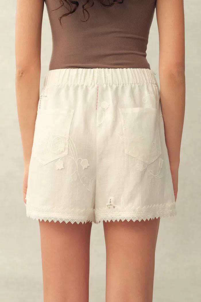 Jill Mesh Embroidered Shorts in Silk Linen Blend - Image 5