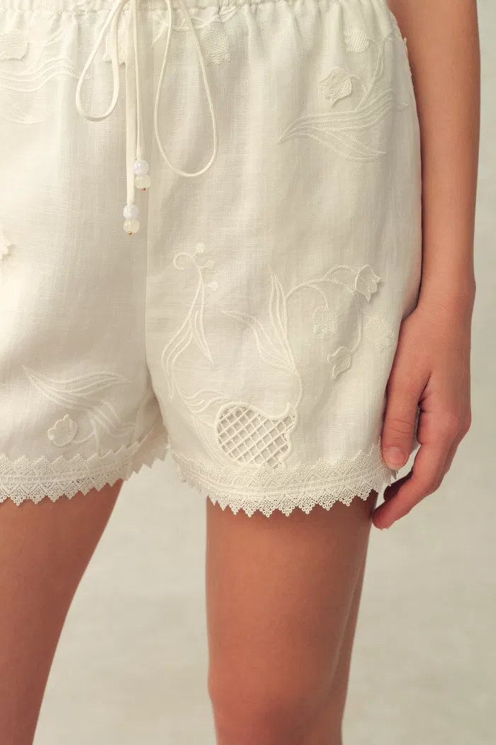 Jill Mesh Embroidered Shorts in Silk Linen Blend - Image 6