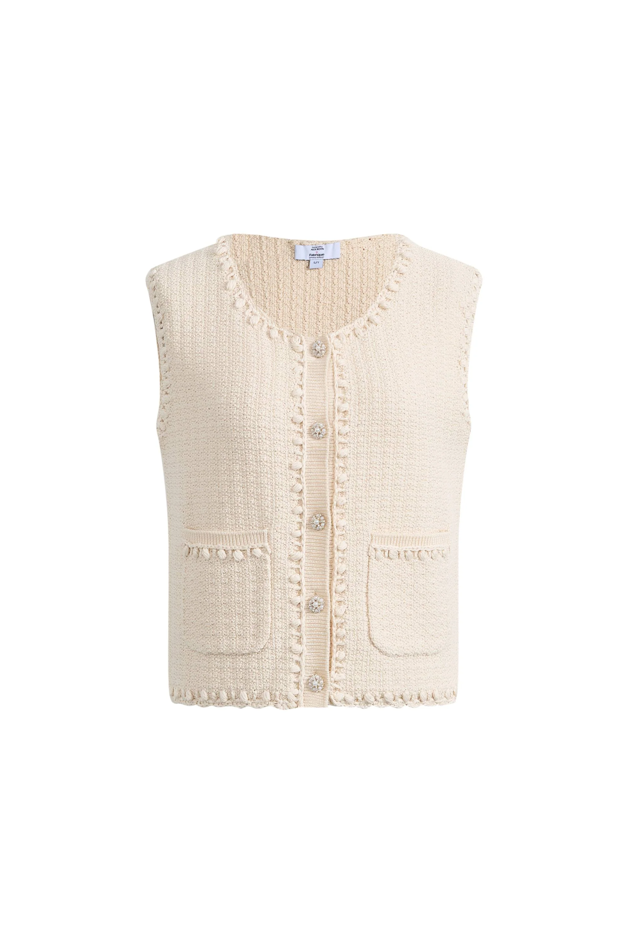 Jinelle Hand-crocheted Textured Sleeveless Vest Top in Cotton Knit - Image 6