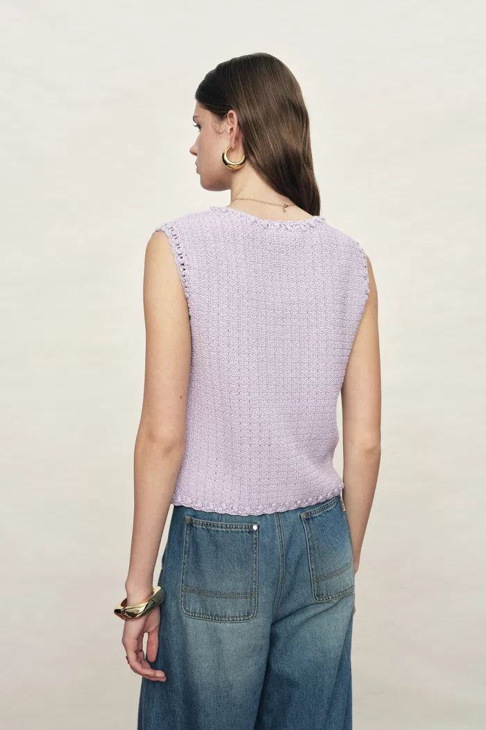 Jinelle Textured Sleeveless Vest Top in Cotton Knit - Image 4