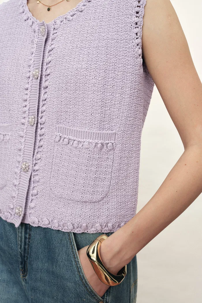 Jinelle Textured Sleeveless Vest Top in Cotton Knit - Image 5