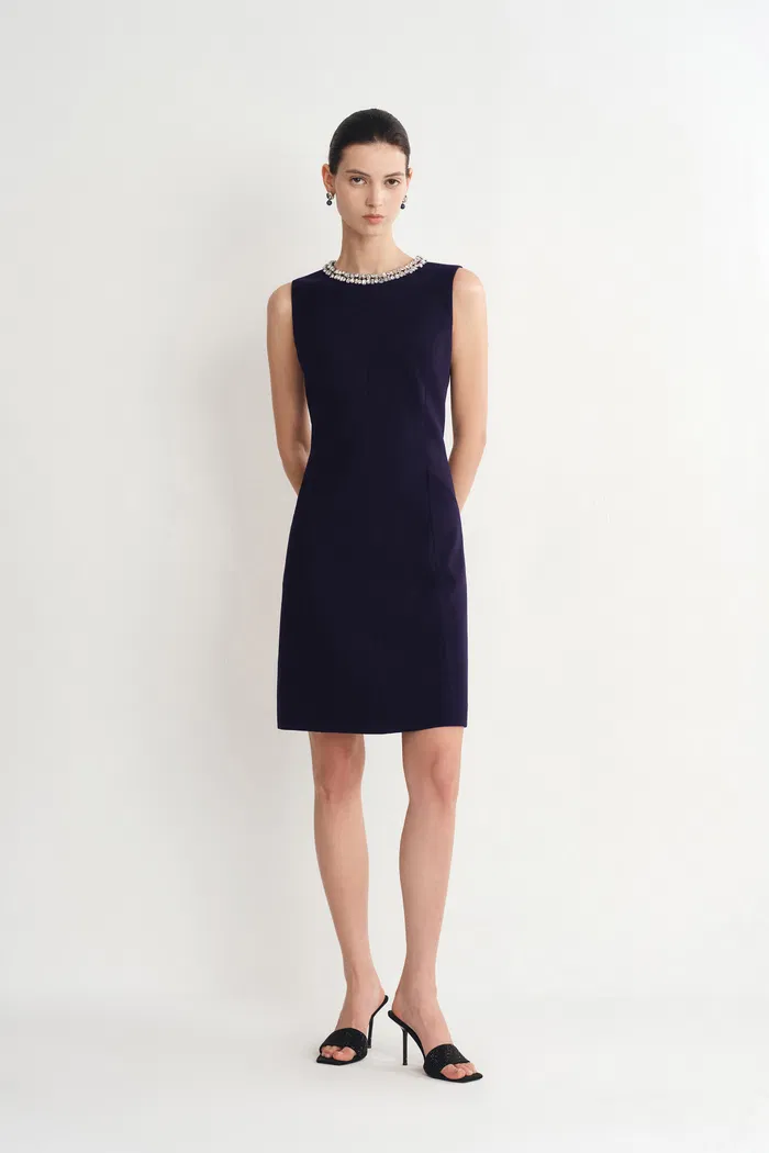 Joanne Jeweled Collar Sleeveless Dress Acetate Blend - Image 3