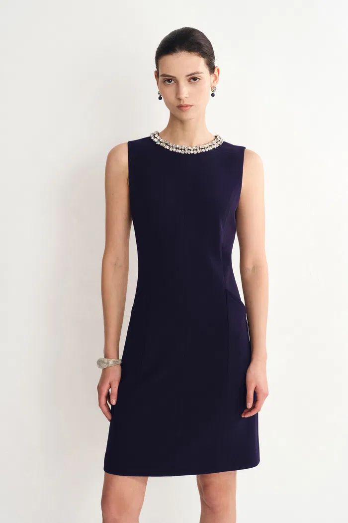 Joanne Jeweled Collar Sleeveless Dress Acetate Blend - Image 4