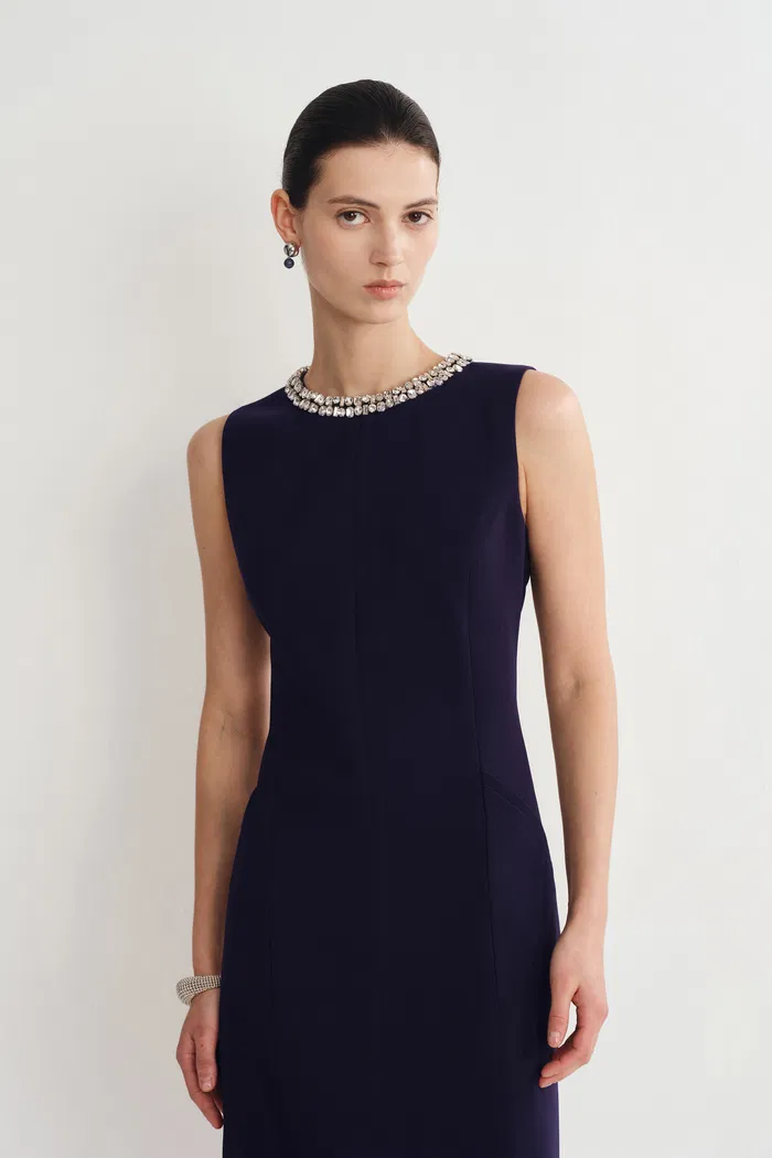 Joanne Jeweled Collar Sleeveless Dress Acetate Blend - Image 5