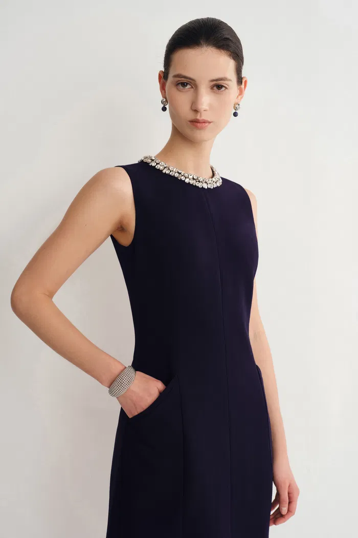Joanne Jeweled Collar Sleeveless Dress Acetate Blend - Image 6