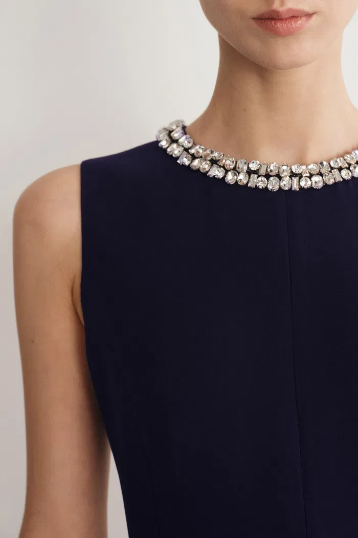Joanne Jeweled Collar Sleeveless Dress Acetate Blend - Image 7