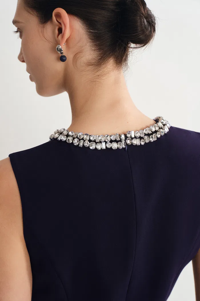 Joanne Jeweled Collar Sleeveless Dress Acetate Blend - Image 8
