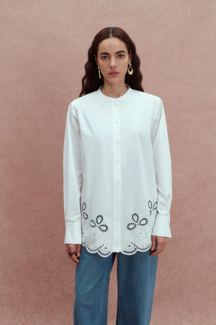 Jolanda Flora Openwork Embroidery Hem Shirt in Premium Cotton - Image 4