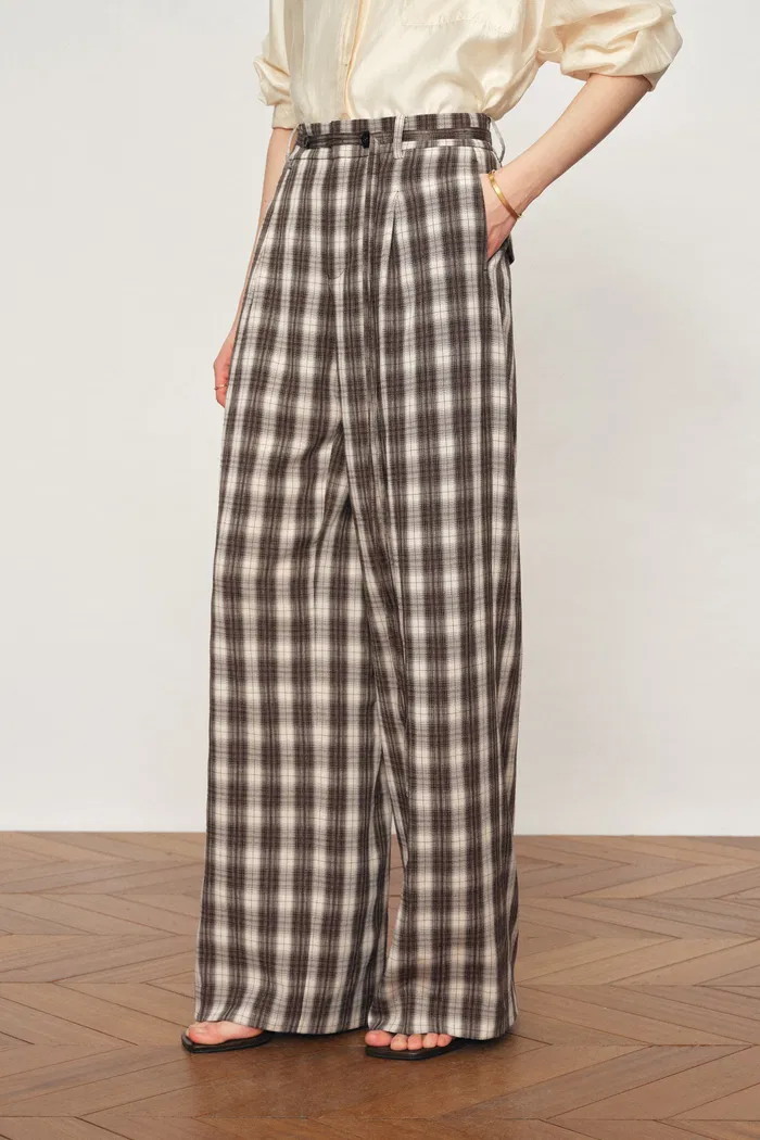 Joy Plaid Tie-Waist Straight Pants in Lightweight Plaid Fabric - Image 3