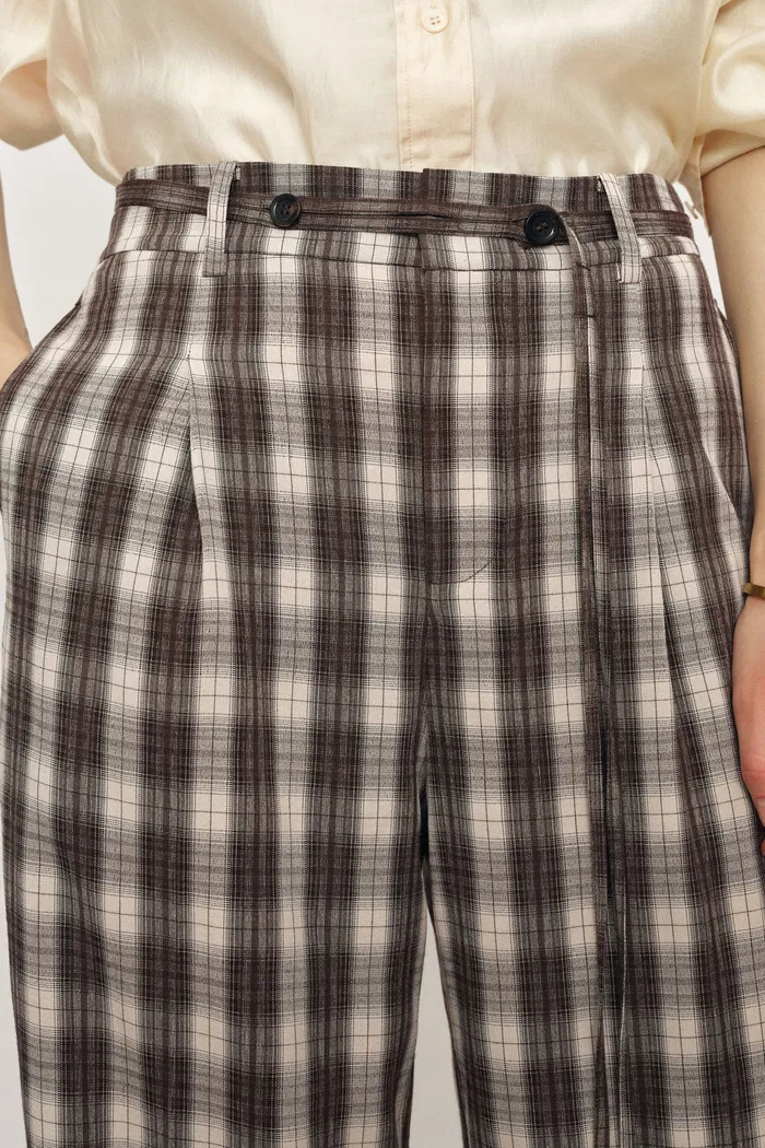 Joy Plaid Tie-Waist Straight Pants in Lightweight Plaid Fabric - Image 5