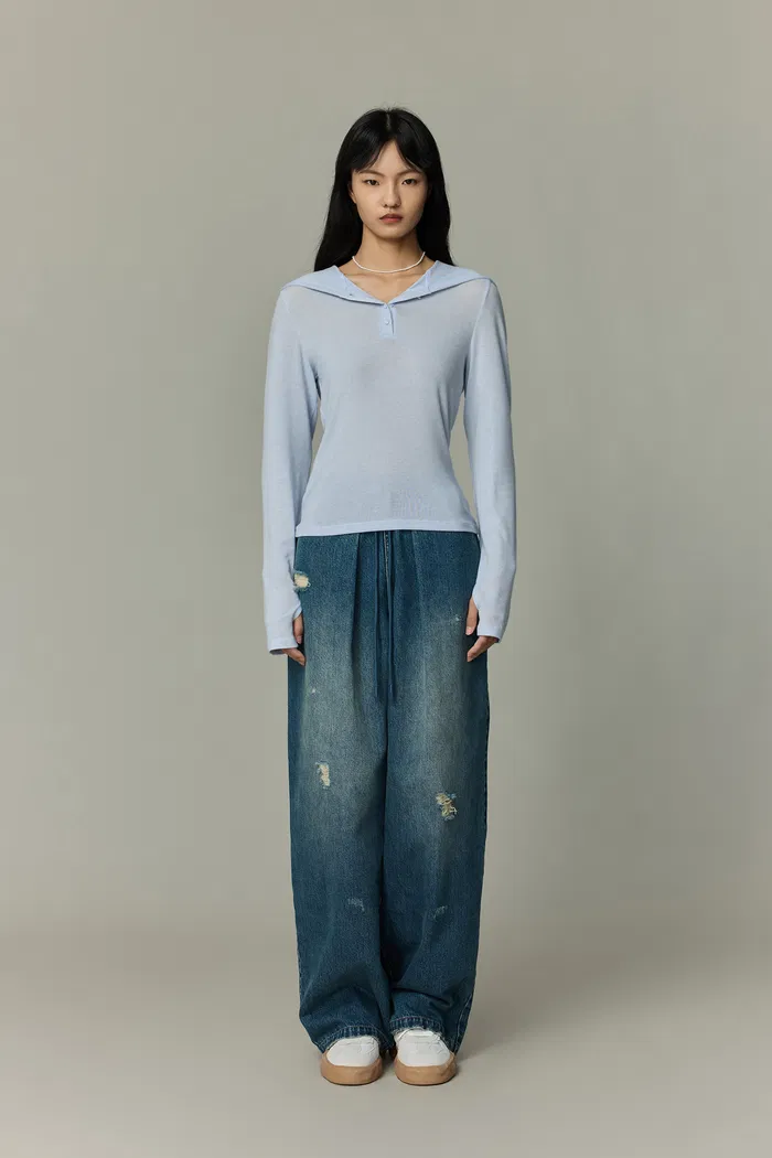 Judith Elastic Waist Jeans in Cotton Denim - Image 2