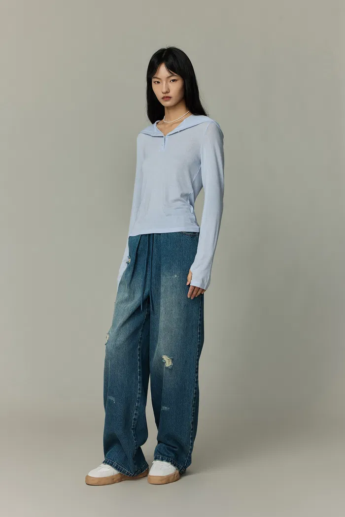 Judith Elastic Waist Jeans in Cotton Denim - Image 3