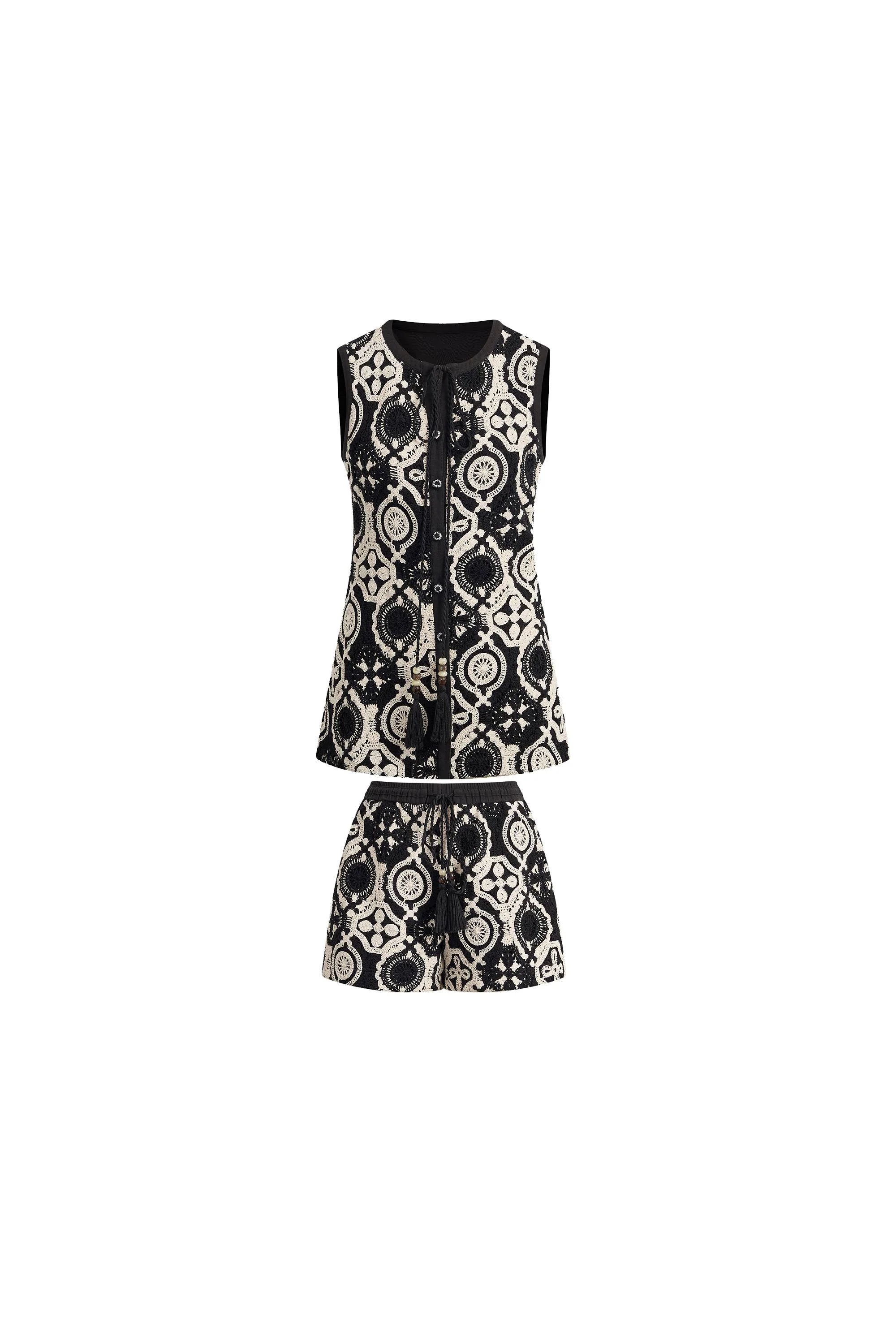 Juliet Crochet Longline Fitted Vest and Shorts Set in Cotton Yarn Blend - Image 10