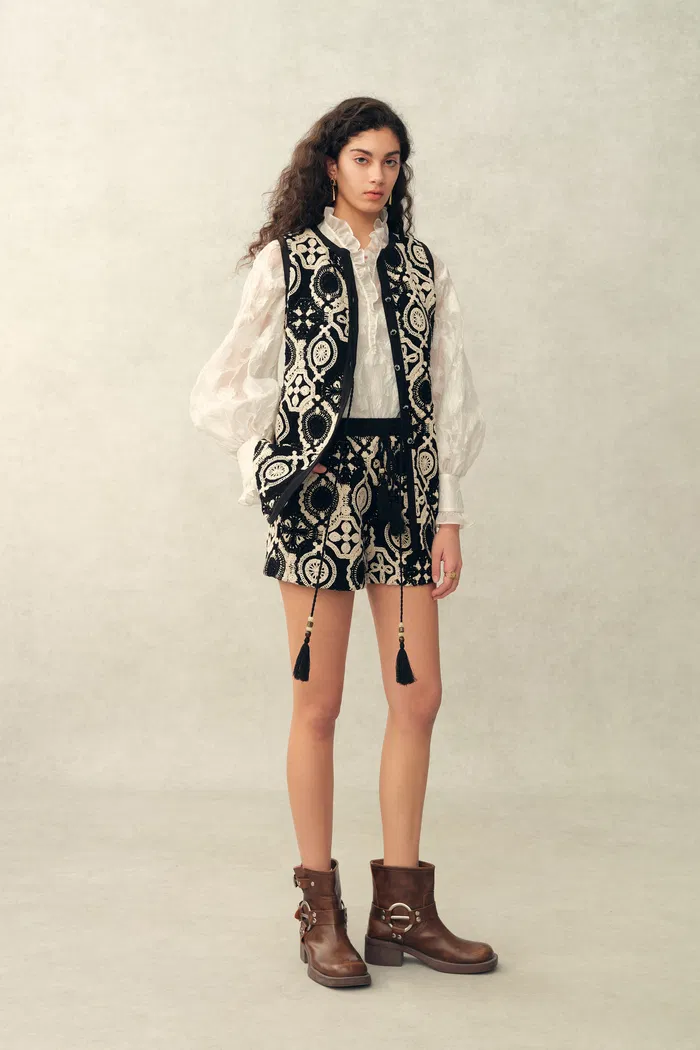 Juliet Crochet Longline Fitted Vest and Shorts Set in Cotton Yarn Blend - Image 3