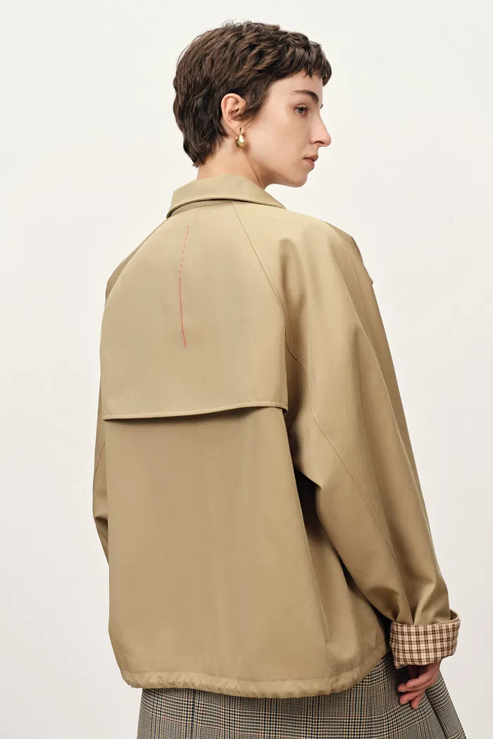 Juliette Contrast Plaid Lined Jacket in Water Repellent Cotton - Image 6