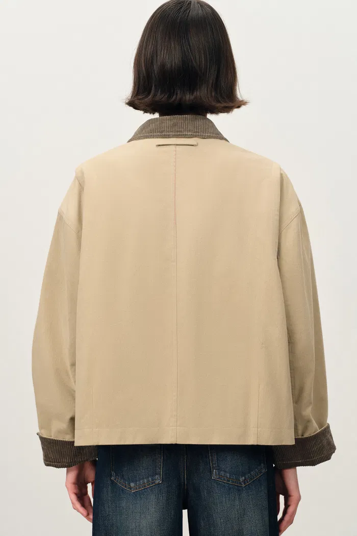 June Contrast Corduroy Collar Quilted Short Jacket in Cotton Twill - Image 6